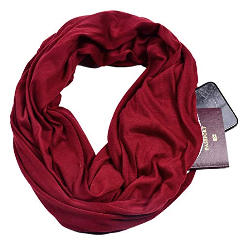 Yixda Damen Loop Schal Schlauchschal Infinity Schal mit Reißverschluss Tasche (Weinrot) von Yixda
