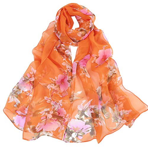 Yixda Damen Print Blume Schal Mode Leicht Frühling Sommer Halstuch Tuch (Orange) von Yixda