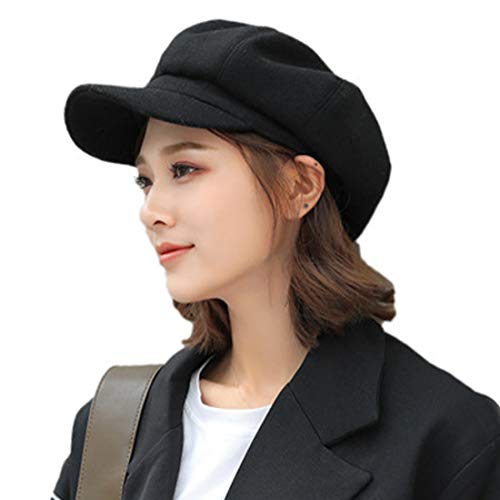 Yixda Damen Schirmmütze Barett Cap Winter Newsboy Baskenmütze Kappe (Schwarz) von Yixda