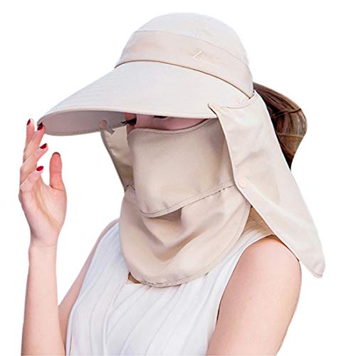 Yixda Damen Sommer Kappe Hut Faltbarer Anti-UV Fischerhut Sonnenhut mit Nackenschutz (Beige) von Yixda