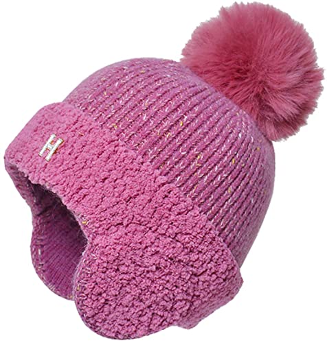 Yixda Damen Strickmütze Warme Pompon Ski Hut Ohrenklappe Fleece-Futter Beanie Mütze (Hot Pink) von Yixda