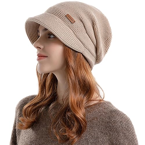 Yixda Damen Strickmütze Warme Wintermütze Barett Kappe Schirmmütze Beanie Hüte (Khaki) von Yixda