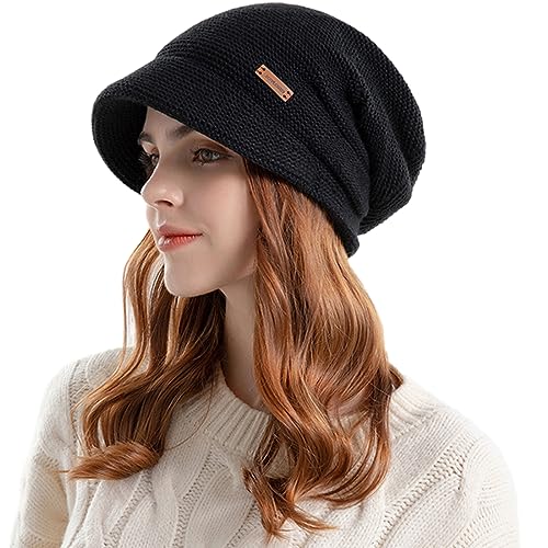 Yixda Damen Strickmütze Warme Wintermütze Barett Kappe Schirmmütze Beanie Hüte (Schwarz) von Yixda