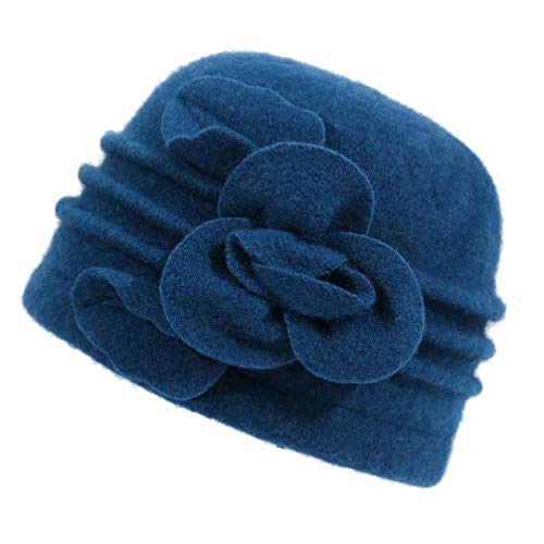 Yixda Damen Warme Barett Cap Elegant Wintermütze Wolle Cloche Trilby Hut (Blau) von Yixda