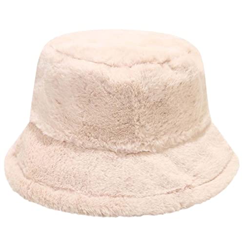 Yixda Damen Winter Mütze Fischerhüte Weiche Kunstpelz Eimerhut Bucket Warm Hut (Beige) von Yixda