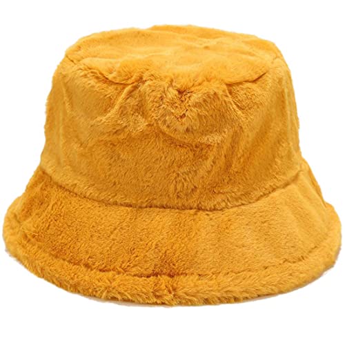 Yixda Damen Winter Mütze Fischerhüte Weiche Kunstpelz Eimerhut Bucket Warm Hut (Gelb) von Yixda