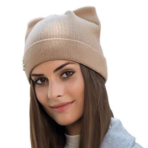 Yixda Damen Winter Strickmütze Warme Mode Beanie Mütze Katze Ohr Mütze (Khaki) von Yixda