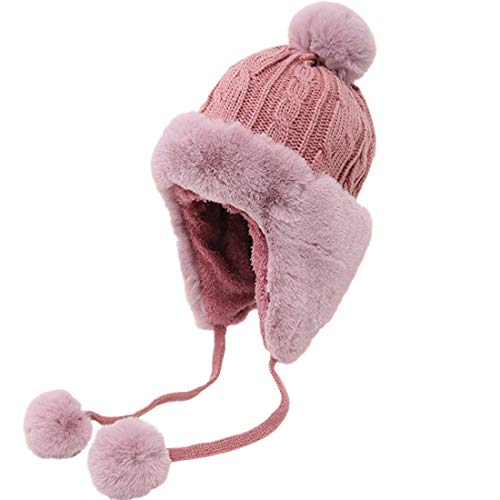 Yixda Damen Wintermütze mit Ohrenklappen Warm Fellmütze Ski Trapper Hut (Rosa) von Yixda