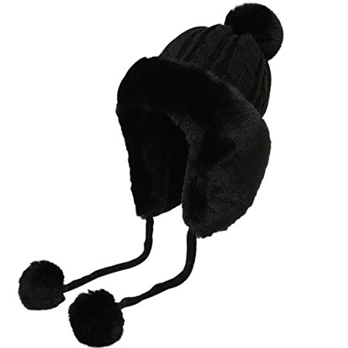 Yixda Damen Wintermütze mit Ohrenklappen Warm Fellmütze Ski Trapper Hut (Schwarz) von Yixda