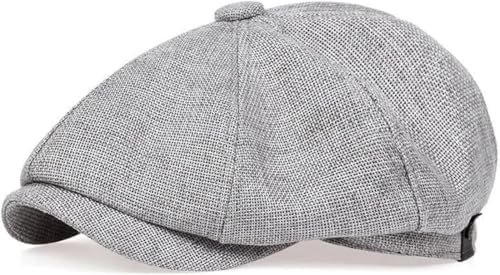 Yixda Herren Schiebermütze Barret Cap Unisex Sommer Atmungsaktiv Schirmmütze Kappe Gatsby Flatcap (DE/NL/SE/PL, Alphanumerisch, Einheitsgröße, Hellgrau) von Yixda