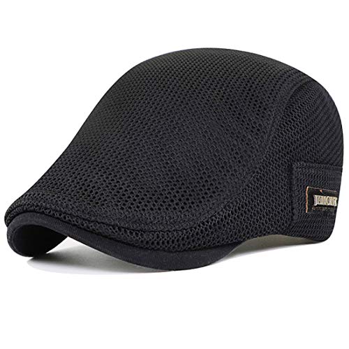 Yixda Herren Schirmmütze Flatcap Schiebermütze Sommer Mesh Kappe Hut (Schwarz) von Yixda