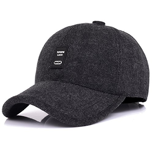 Yixda Herren Wintermütze Baseball Cap Schirmmütze Ohrenschutz Warme Kappe (04Schwarz) von Yixda