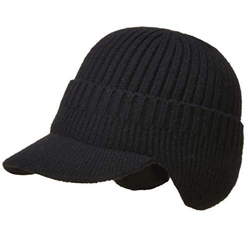 Yixda Herren Wintermütze mit Schirm Visor Beanie Cap Ohrenschutz Warm Strickmütze (Schwarz) von Yixda