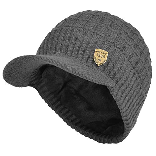 Yixda Herren Wintermütze mit Schirm Warm Gestrickte Beanie Cap mit Fleecefutter (Grau) von Yixda