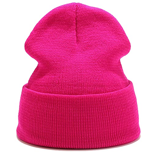 Yixda Klassische Strickmütze Beanie Mütze Herren Damen Wintermütze Cuffed Skull Cap (Dunkelrosa) von Yixda