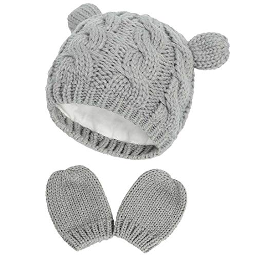 Yixda Neugeborene Baby Mütze und Handschuhe Set Kleinkind Winter Strickmütze Hüte (Grau 2, 0-3 Monate) von Yixda