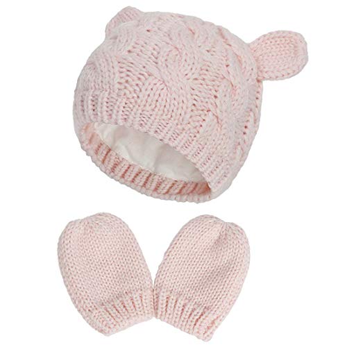 Yixda Neugeborene Baby Mütze und Handschuhe Set Kleinkind Winter Strickmütze Hüte (Rosa 2, 0-3 Monate) von Yixda