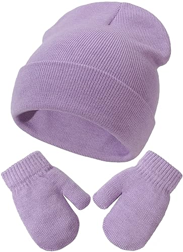 Yixda Neugeborene Baby Mütze und Handschuhe Set Kleinkind Winter Strickmütze Warm Fäustlinge (as3, Alpha, s, Lila) von Yixda