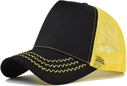 Yixda Snapback Unisex Trucker Cap Herren Damen Verstellbar Mesh Baseballmütze Sport Kappe (Black/Yellow) von Yixda
