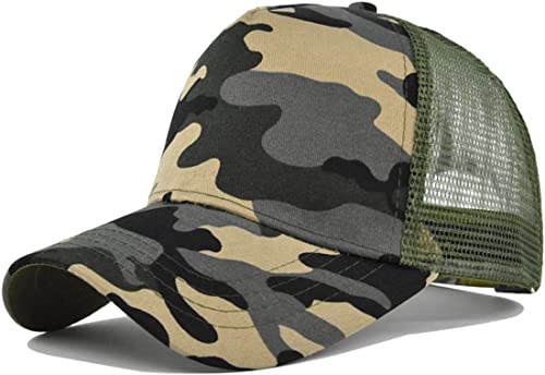 Yixda Snapback Unisex Trucker Cap Herren Damen Verstellbar Mesh Baseballmütze Sport Kappe (Camo Khaki) von Yixda