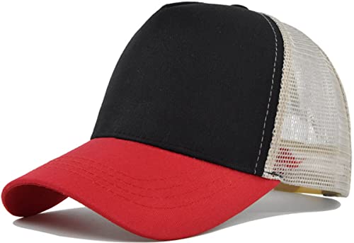 Yixda Snapback Unisex Trucker Cap Herren Damen Verstellbar Mesh Baseballmütze Sport Kappe (Schwarz-Rot) von Yixda