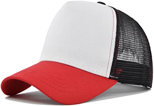 Yixda Snapback Unisex Trucker Cap Herren Damen Verstellbar Mesh Baseballmütze Sport Kappe (Weiß-Rot) von Yixda