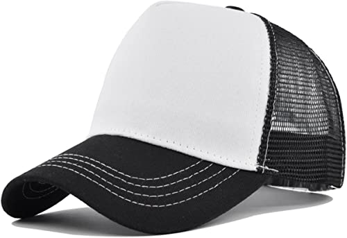 Yixda Snapback Unisex Trucker Cap Herren Damen Verstellbar Mesh Baseballmütze Sport Kappe (Weiß-Schwarz) von Yixda