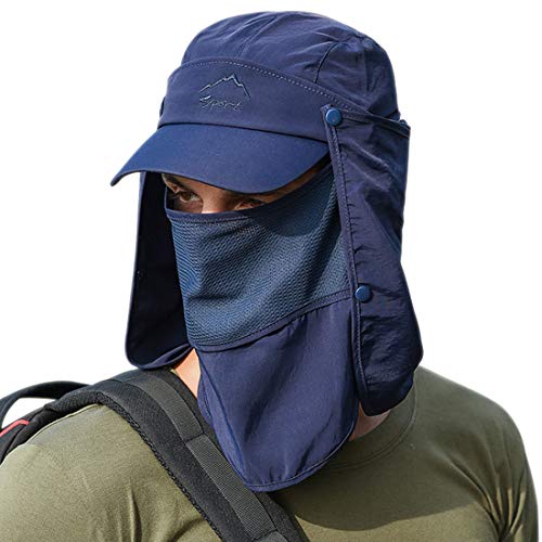 Yixda Sonnenhut Fischerhut mit Nackenschutz Outdoor UV-Schutz Sommer Cap (Navy) von Yixda