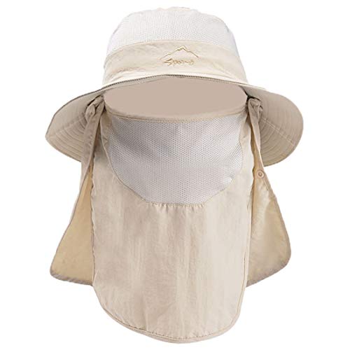 Yixda Sonnenhut Herren Damen UV Schutz Fischerhut Sommer Outdoor Nackenschutz Safari Hut (Beige C08) von Yixda