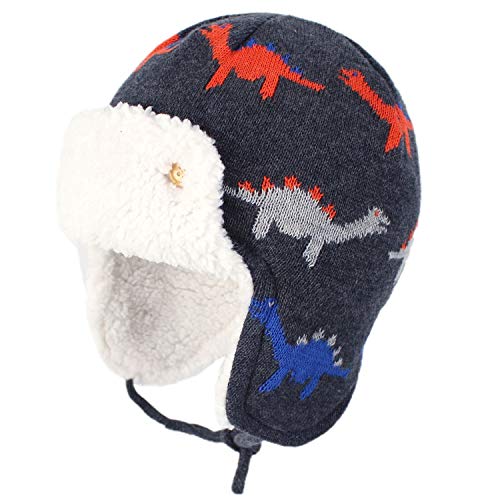 Yixda Unisex Baby Wintermütze mit Ohrenklappen Kinder Trappermütze Ski Hut (Dinosaurier, 0-1 Jahre) von Yixda