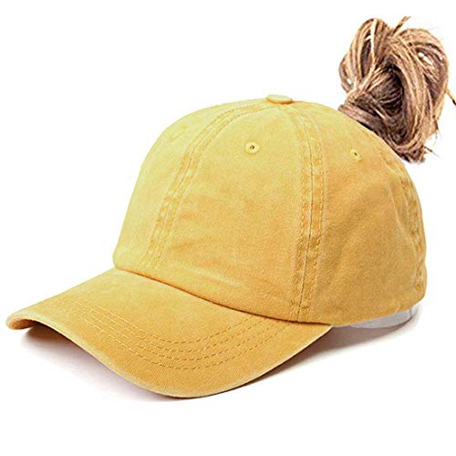 Yixda Unisex Baumwolle Baseball Cap Vintage Used Look Pferdeschwanz Sport Kappe (Gelb) von Yixda