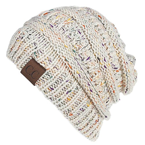 Yixda Unisex Wintermütze Messy High Bun Pferdeschwanz Slouch Beanie Mütze, Beige, Einheitsgröße von Yixda