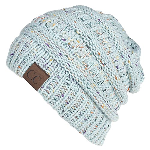 Yixda Unisex Wintermütze Messy High Bun Pferdeschwanz Slouch Beanie Mütze (Hellblau) von Yixda