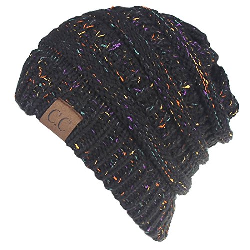 Yixda Unisex Wintermütze Messy High Bun Pferdeschwanz Slouch Beanie Mütze (Schwarz) von Yixda