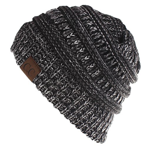 Yixda Unisex Wintermütze Messy High Bun Pferdeschwanz Slouch Beanie Mütze, Mix Schwarz, Einheitsgröße von Yixda