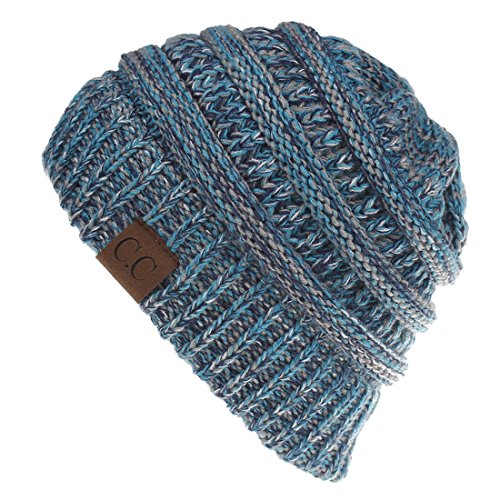 Yixda Unisex Wintermütze Messy High Bun Pferdeschwanz Slouch Beanie Mütze (Mix Blau) von Yixda