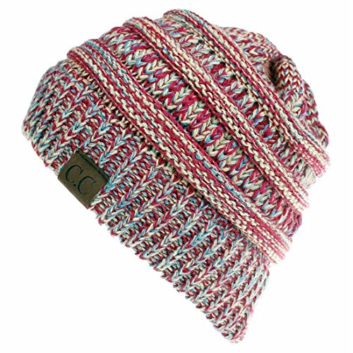 Yixda Unisex Wintermütze Messy High Bun Pferdeschwanz Slouch Beanie Mütze (Mix Rot) von Yixda