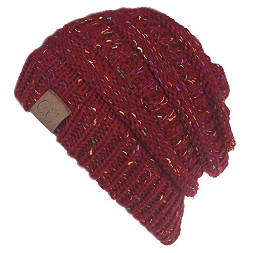Yixda Unisex Wintermütze Messy High Bun Pferdeschwanz Slouch Beanie Mütze (Weinrot) von Yixda