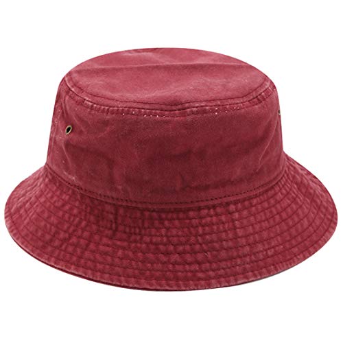 Yixda Vintage Cotton Fischerhut Sonnenhut Washed Retro Outdoor Bucket Hat (Weinrot) von Yixda