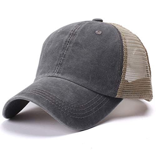 Yixda Vintage Snapback Mesh Baseball Cap Sonnenhut Verstellbar Trucker Kappe (Grau) von Yixda