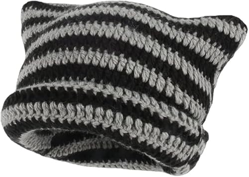 Yixda Warm Strickmütze Damen Mädchen Katzen Ohr Mütze Wintermütze Beanie Hut (Grau) von Yixda