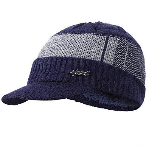 Yixda Wintermütze Herren Warm Beanie Mütze Strickmütze Cap mit Schild (Marine) von Yixda