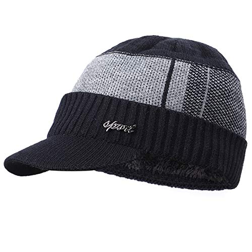 Yixda Wintermütze Herren Warm Beanie Mütze Strickmütze Cap mit Schild (Schwarz) von Yixda