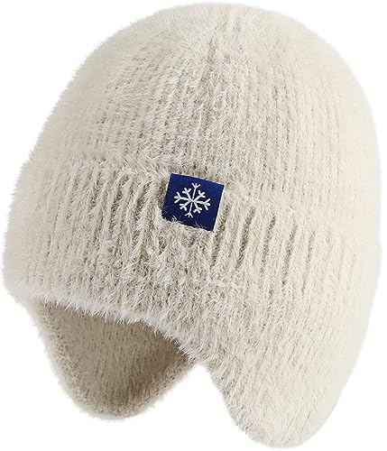 Yixda Wintermütze Herren und Damen Warm Strickmütze Weiche Earflap Ski Beanie Mütze (Beige) von Yixda