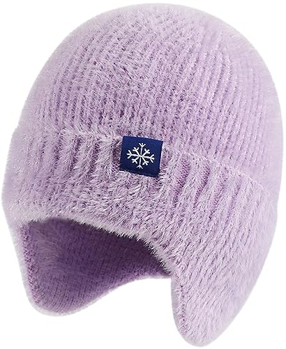 Yixda Wintermütze Herren und Damen Warm Strickmütze Weiche Earflap Ski Beanie Mütze (Lila) von Yixda