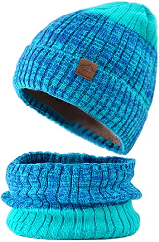Yixda Wintermütze Loop Schal Set Warm Beanie Hut Schals mit Fleecefutter für Damen und Herren (Hellblau) von Yixda