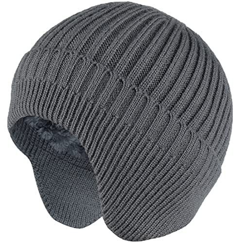 Yixda Wintermütze Strickmütze Unisex Warmfutter Ohrenklappe Outdoor Ski Beanie Mütze (Grau) von Yixda