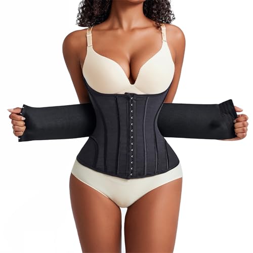 Yixinly Korsett Damen Bauchweg Doppelte Verschlüsse, Waist Trainer Doppellagiges Verschlusssystem Bauchweggürtel Damen Waisttrainer Taillenformer, Verbessern Sie die Körperformung Schwarz (3XL) von Yixinly