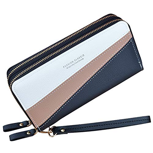 Damen Geldbörse mit Doppeltem Reißverschluss Geldbörse PU Leder Telefon Geldbörse für Frauen Große Kapazität Lange Clutch Geldbörse mit Mehreren Kartensteckplätzen Armband Geldbörse von Yixuan
