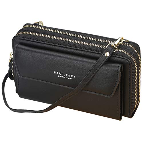 Yixuan Damen Schultertasche Handy Umhängetasche zum Umhängen mit 2 Reißverschluss Beutel Geldbörse Portemonnaie PU Leder Tasche Handytasche mit Kartenfächer Verstellbar Schultergurt von Yixuan